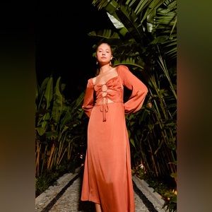 Farm Rio- Caramel Cut Out Maxi Dress In Orange Size-L